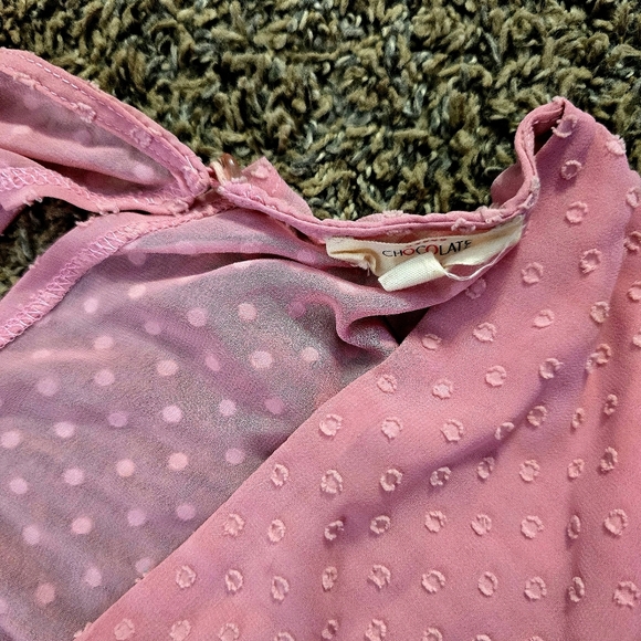 Chocolate USA Pink Swiss Dot Lace Trim Long Sleeve Romper Size S - Picture 2 of 4